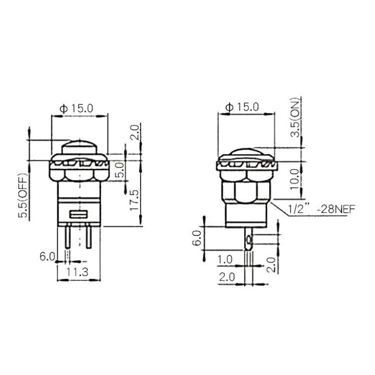 Set 5 Công Tắc Nhấn / Tắt Tự Khóa DS427 DS428 12mm 3A / 125VAC 1.5A / 250VAC DS-427 DS-428