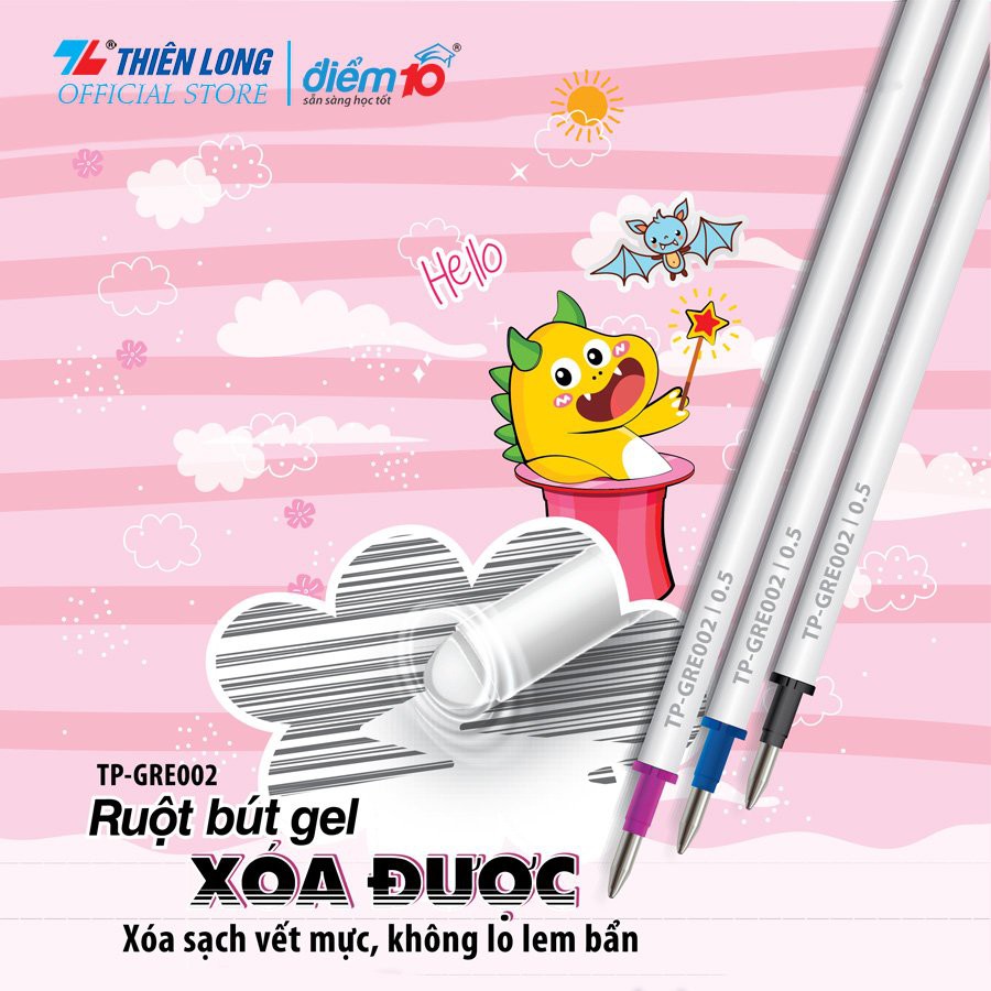 Bút Gel Điểm 10 Thiên Long TP-Gele002 Đầu Gôm Xóa Được Ngòi 05mm