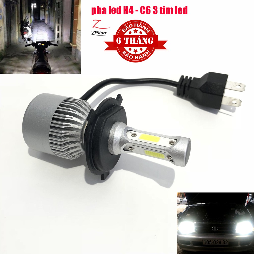 Đèn pha led bi cầu 2 màu chân h4 cho xe máy dùng điện bình 12v