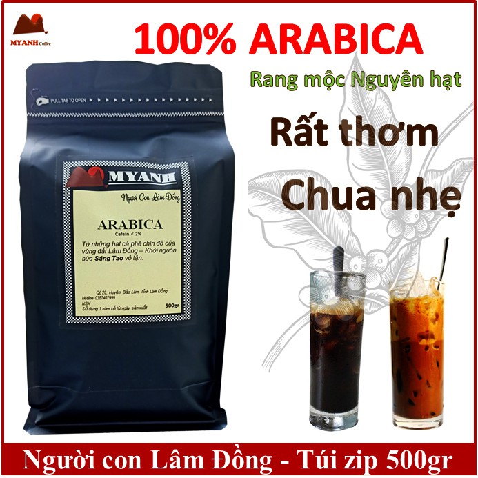 0.5kg cà phê Arabica rang mộc ( hạt) - Cà phê sạch Lâm Đồng - Myanh coffee