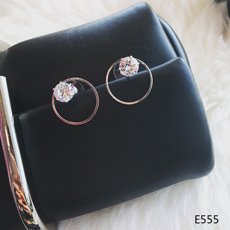 [ xả kho ] - KHUYÊN TAI VONG BẠC ĐÍNH ĐÁ CAO CẤP HÀN QUỐC - E555