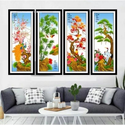 tranh thêu chữ thập tứ quý xuân hạ thu đông lv3236 (134x78)cm - tranh chưa thêu