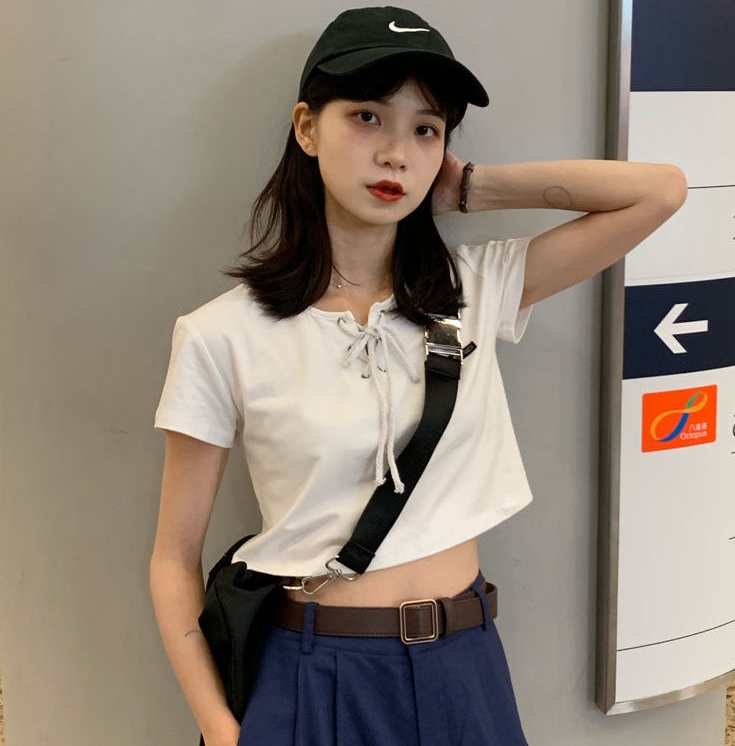 BH Áo Croptop Phối Dây Thắt Phong Cách Retro Hàn Quốc