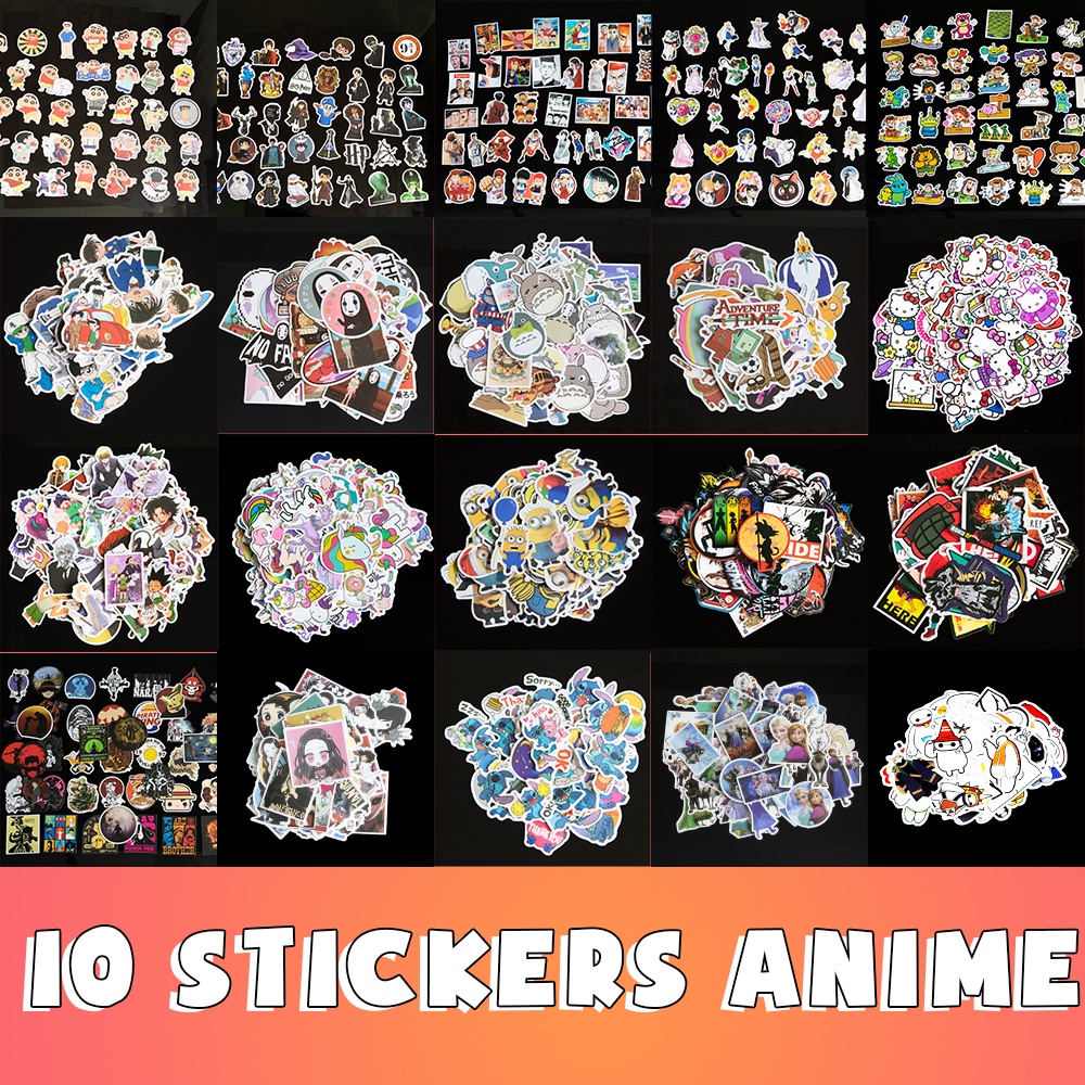 10 miếng Sticker anime dán vali, nón bảo hiểm, đàn, guitar, ukulele, laptop, điện thoại nhiều kiểu chống nước lâu phai