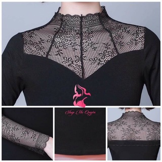 áo giữ nhiệt lót lông phối ren cổ siêu ấm