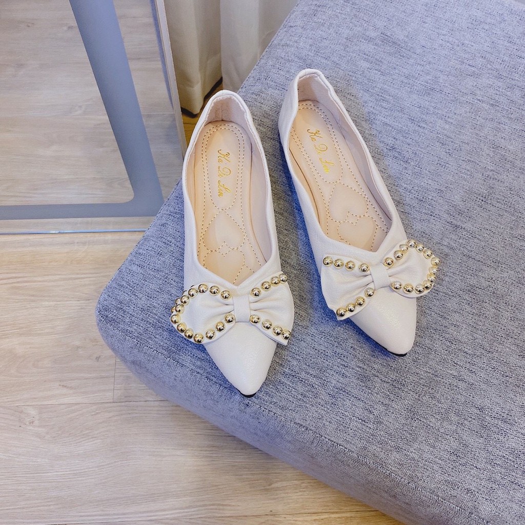 Giày bệt nơ lệch viền đinh da mịn | BigBuy360 - bigbuy360.vn