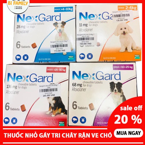 💥[Hàng Thật 100%] 1 viên Nexgard trị ve chó loại từ 2-4 kg, từ 4-10kg, từ 10-25 kg, hoàng hàng nếu khách không hài lòng