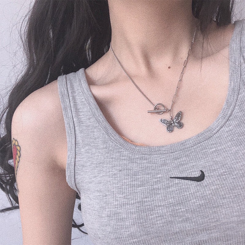 Vòng cổ chocker hình bướm phối tròn thanh - NGỌC STORE