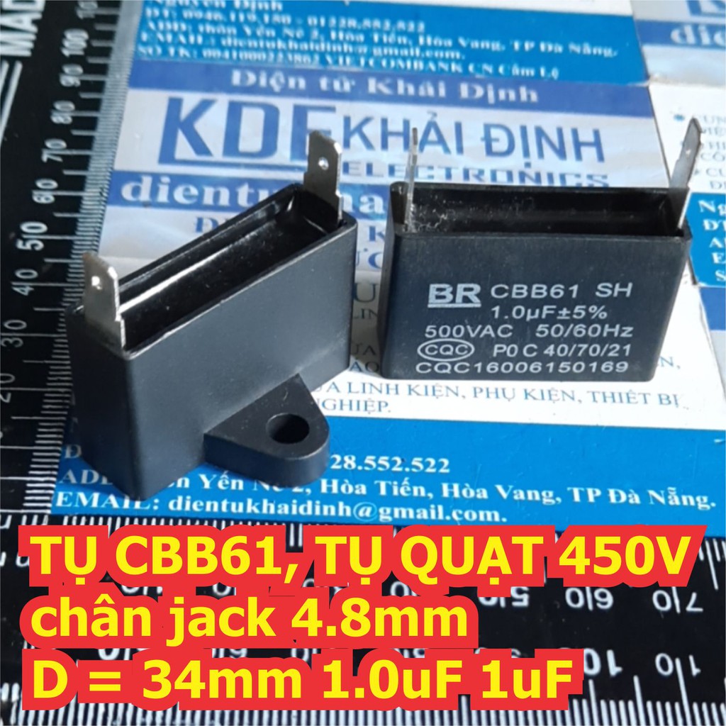 TỤ điện CBB61 TỤ QUẠT 450V, màu ĐEN, chân jack đực 4.8mm D = 34mm / 42MM 1uF ~ 15uF kde6883