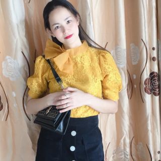 Áo ren tiểu thư,cổ phối nơ voan