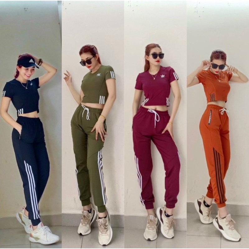 Bộ quần áo tập Gym nữ,áo croptop quần jogger tập nhảy zumba, aerobic,thể dục,chạy bộ,dã ngoại, picnic mẫu hot trend 2022