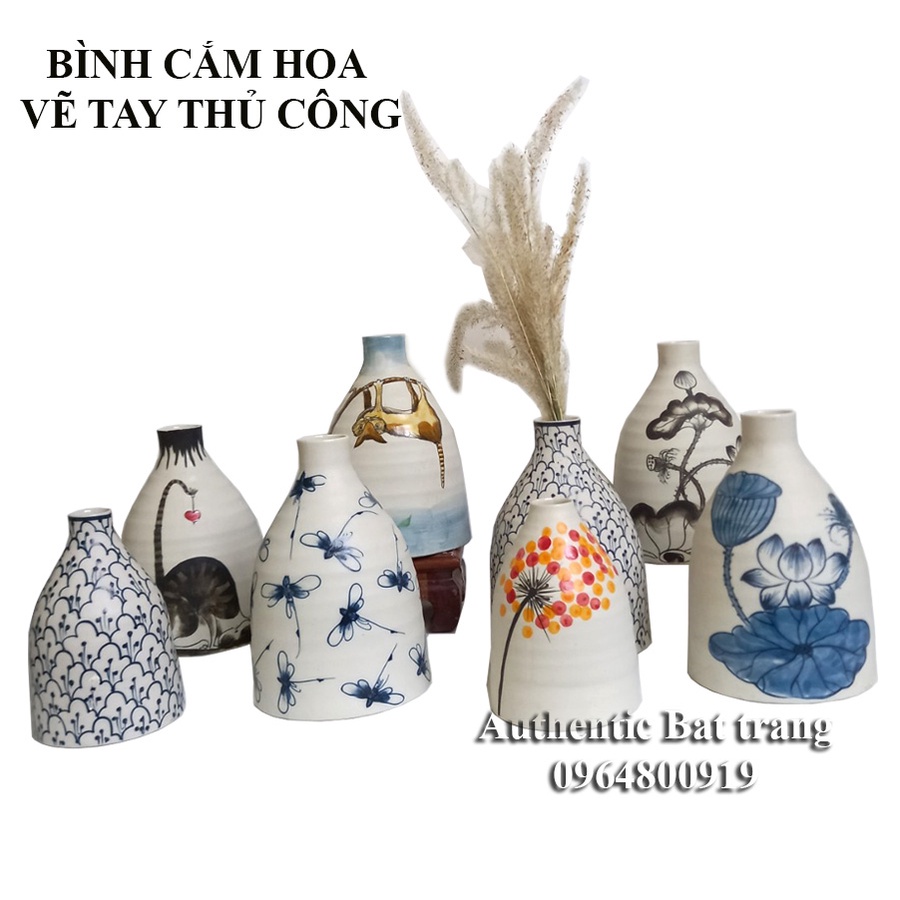 &quot;SIÊU XINH&quot; BÌNH CẮM HOA VẼ TAY THỦ CÔNG H14, H18cm, nhỏ xinh - trang trí nhà cửa tuyệt vời - Gốm sứ Authentic Bat trang