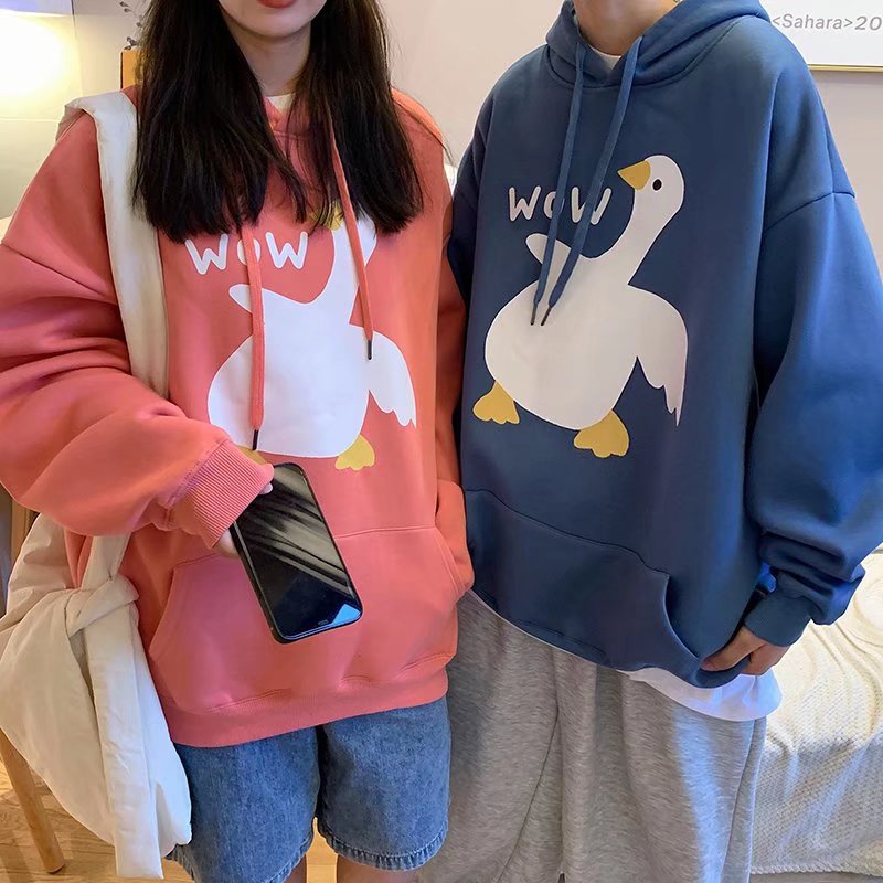 Áo hoodie dáng rộng in họa tiết hoạt hình phong cách Hàn Quốc thời trang cho nam và nữ size M-5XL