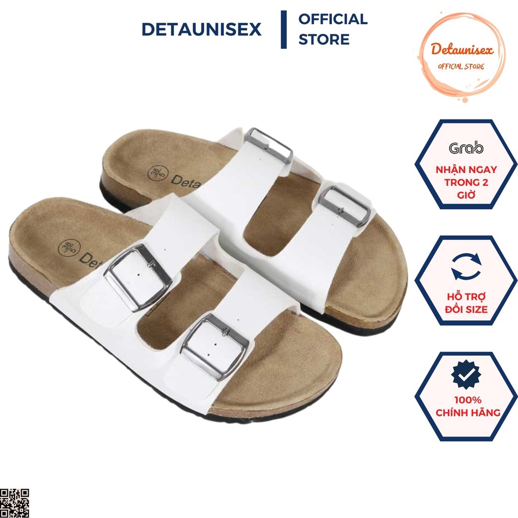 Dép Quai Ngang Nam Nữ Hai Khóa Đế Trấu Màu Trắng Detaunisex Mã DETA21T Full Box
