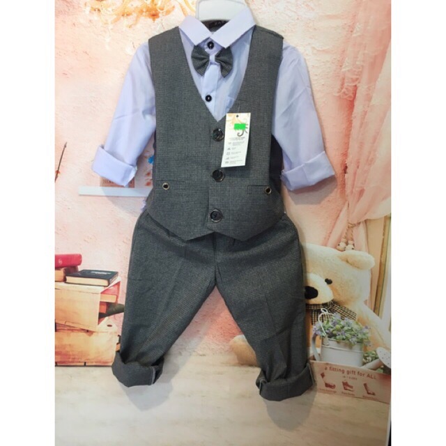 Bộ công tử kẻ comle 4 món cho bé trai 8-23kg