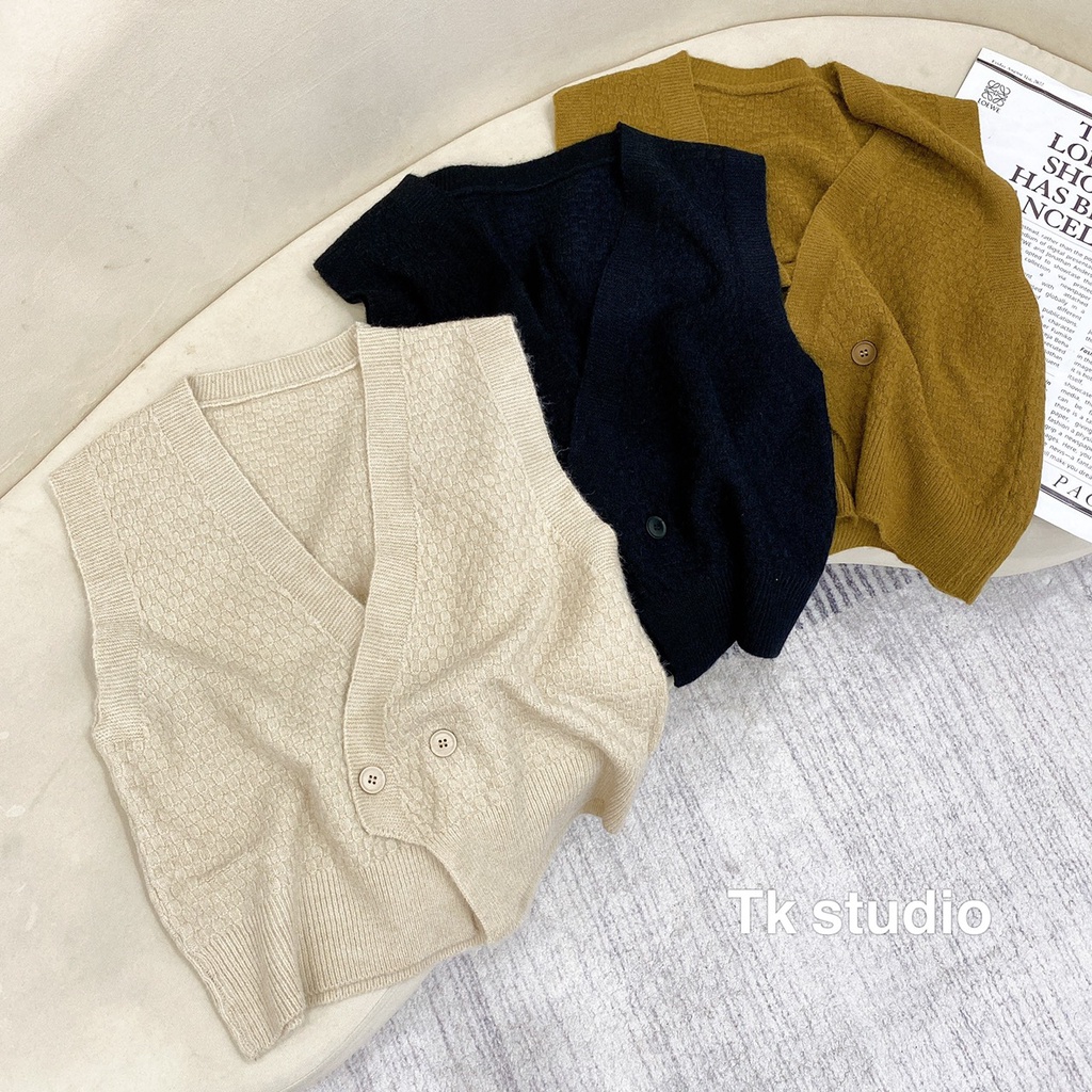 Áo gile len hàn quốc, áo ghile len nữ trơn phối 2 khuy cá tính trẻ trung hàng quảng châu M13601