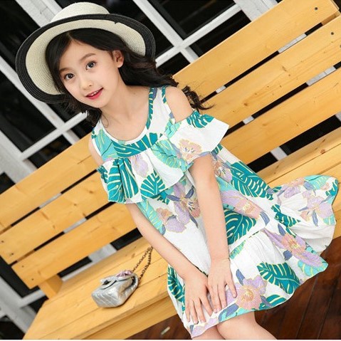 Váy bé gái size đại Váy  thô tơ lụa siêu mềm mát dành cho bé gái 3 tuổi -10 tuổi họa tiết hoa to VH08