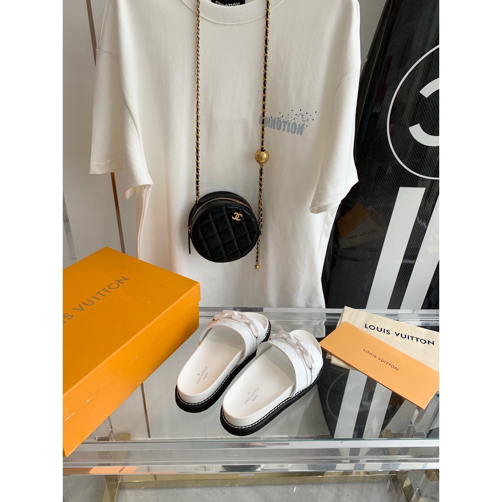 Dép da thật thời trang cao cấp Louis Vuitton LV phong cách trẻ trung, thời thượng
