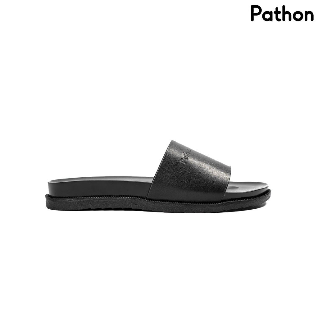 Dép nam quai ngang slipper Pathon quai Microfiber và đế 2 lớp màu đen quai đen SD18