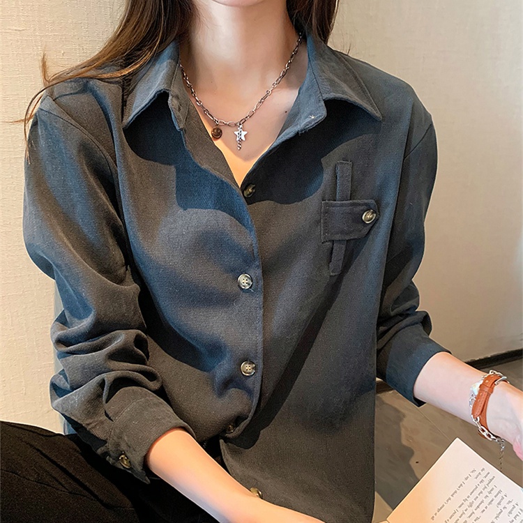 Áo Sơ Mi Tay Dài Dáng Rộng Màu Sắc Đơn Giản Thời Trang Cho Nữ