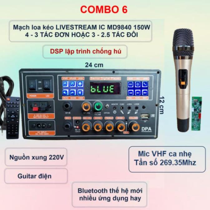 Mạch loa kéo LIVESTREAM DSP lập trình chống hú IC MD9840 150W có nguồn xung Kèm Mic