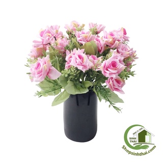 Bụi hoa hồng nhung màu hồng phấn - Hoa giả cao cấp