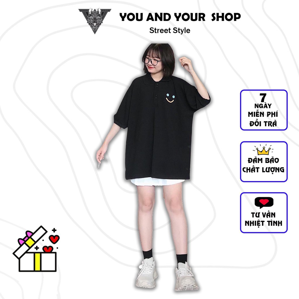 Áo polo YAYSHOP in mặt cười tay lỡ dáng rộng chất cá sấu cotton (form unisex) | BigBuy360 - bigbuy360.vn