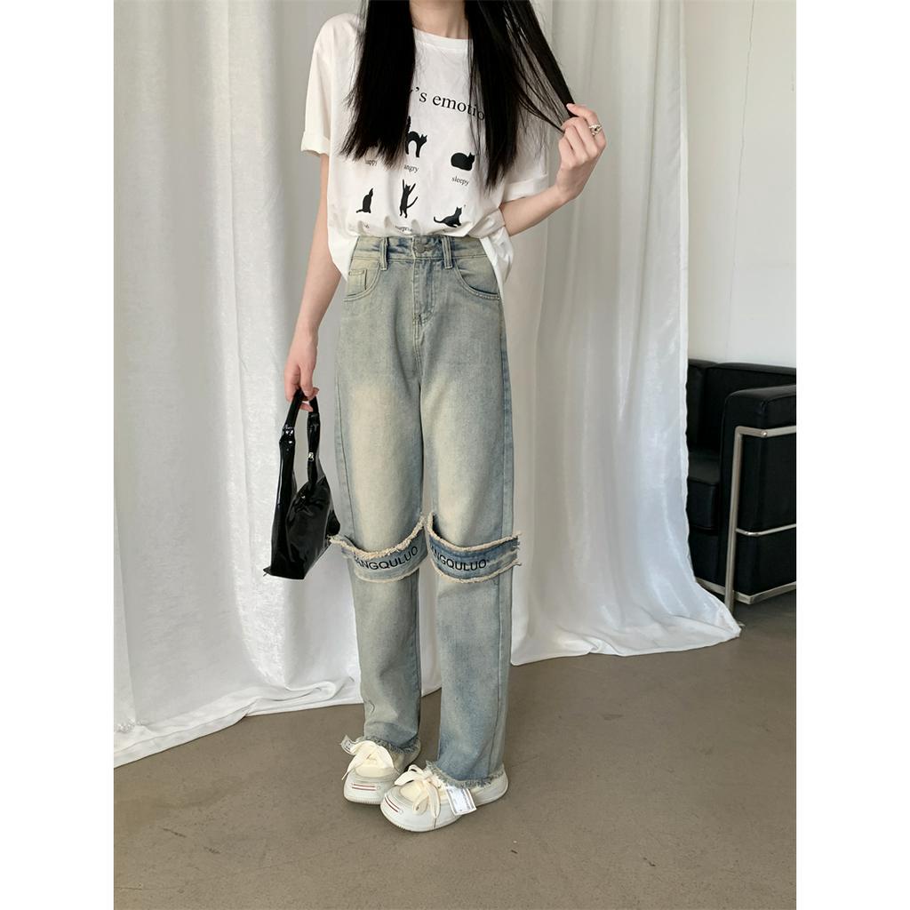 「 WELOVE1 」Quần Jean Ống Rộng Lưng Cao Màu Xanh Dương Thời Trang Mùa Hè Dành Cho Nữ