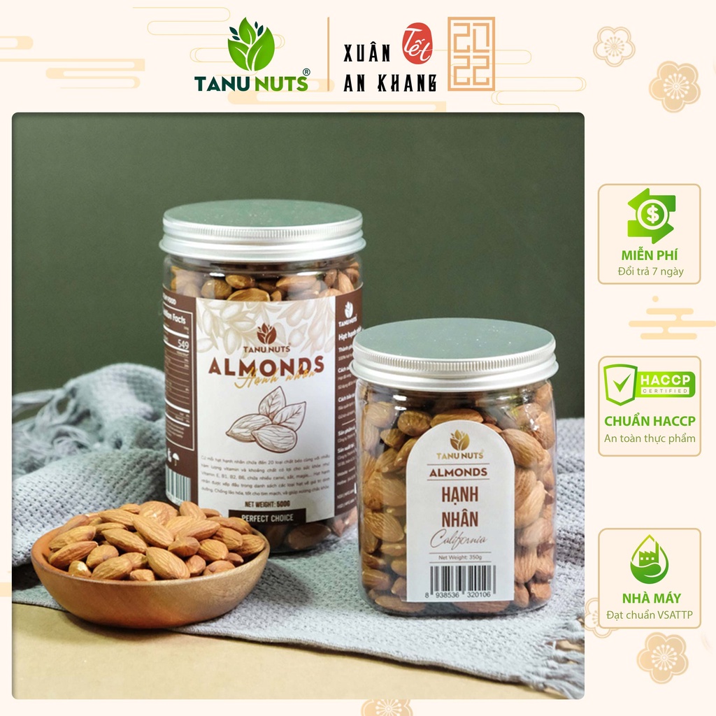 Hạt hạnh nhân sấy chín TANU NUTS hạt ngũ cốc dinh dưỡng cho bà bầu, ăn kiêng, giảm cân