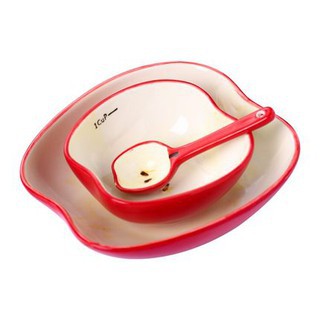 Đĩa,Thìa, Bát sứ ăn dặm hình dâu tây, táo hat, khế xanh, bí ngô