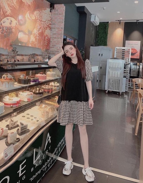 Đầm suông phối caro Bigsize 60-90 ký, thời trang nữ dành cho khách ngoại cỡ