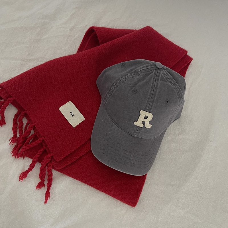 Mũ lưỡi trai gắn thêu hình chữ R chu vi lớn kiểu thể thao Hàn Quốc cho nam mặt nhỏ