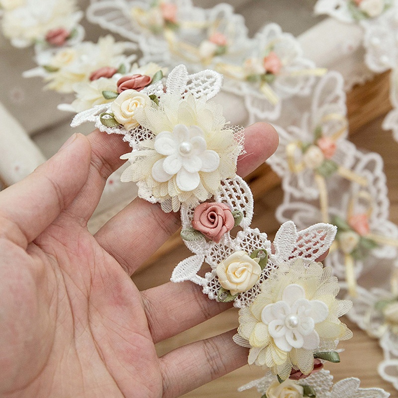 1 Yard Dây Ruy Băng Thêu Ren Hoa Hồng Đính Hạt Ngọc Trai Giả Cổ Điển Trang Trí Cô Dâu Thủ Công
