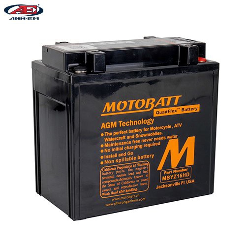 BÌNH ĐIỆN MOTOBATT 16HD (12V~16.5A) dùng cho dòng xe môtô hàng chính hãng thương hiệu MOTOBATT