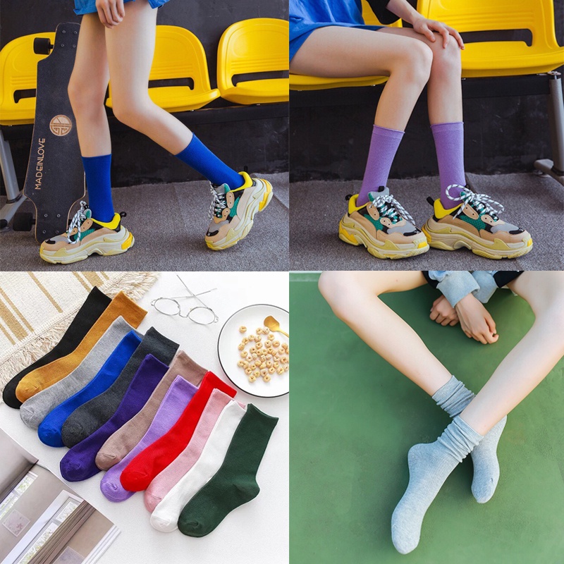 Set 10 Vớ nhún Muzini cổ cao phong cách Vintage Hàn Quốc nhiều màu sắc cho nữ TN11