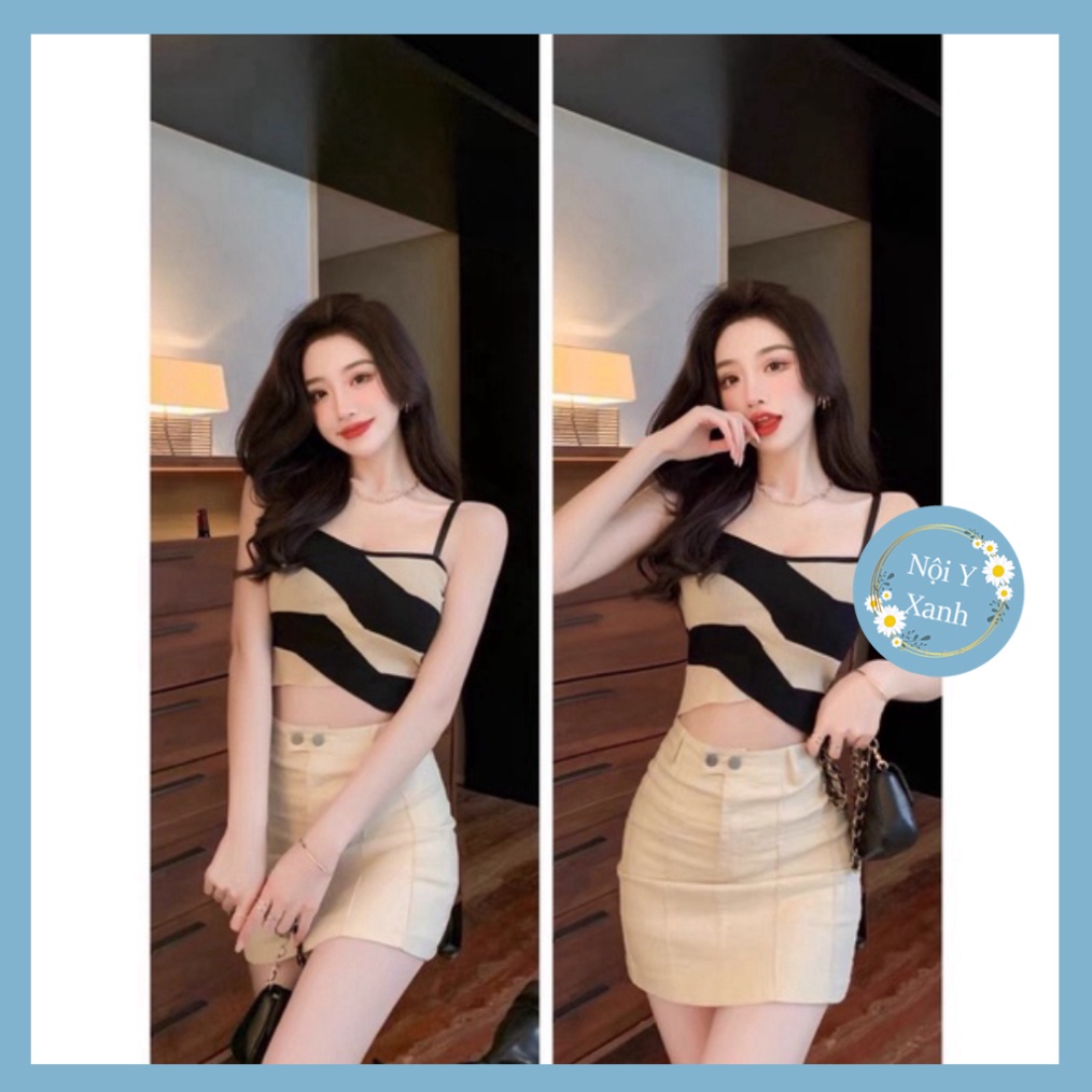 Áo Bra Nữ 2 Dây Mảnh Kẻ Sọc Dáng Lửng Có Đệm Ngực Trend Mới 1887 Nội Y Xanh chất thoáng mát cao cấp