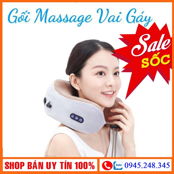 Gối massage cổ chữ U đa năng cao cấp, Máy mát xa cổ vai gáy hiệu quả kiêm gối ngủ tiện lợi 4 trong 1