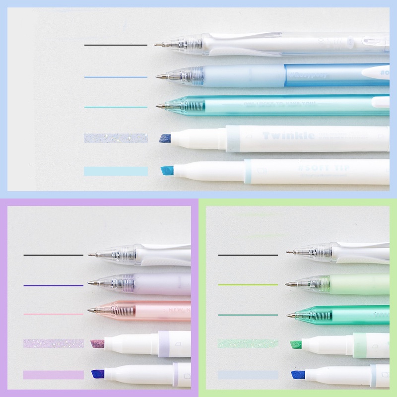 Bộ 5 Bút Mực Gel Nhiều Màu Sắc Bắt Sáng Phong Cách Retro Dành Cho Học Sinh C7128