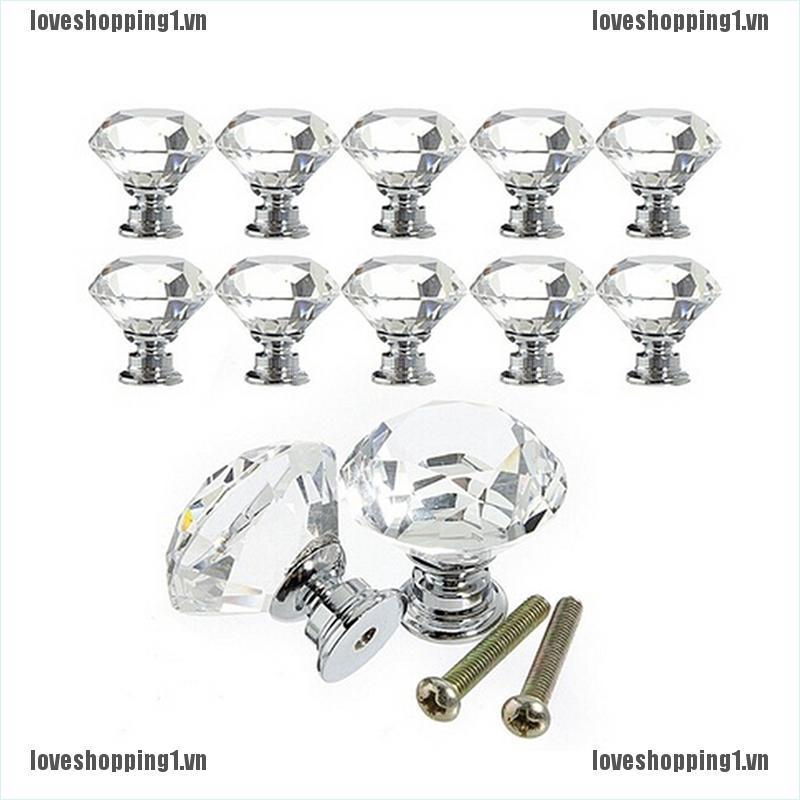 Set 10 Tay Nắm Cửa / Ngăn Kéo Hình Viên Kim Cương Pha Lê Kích Thước 30mm