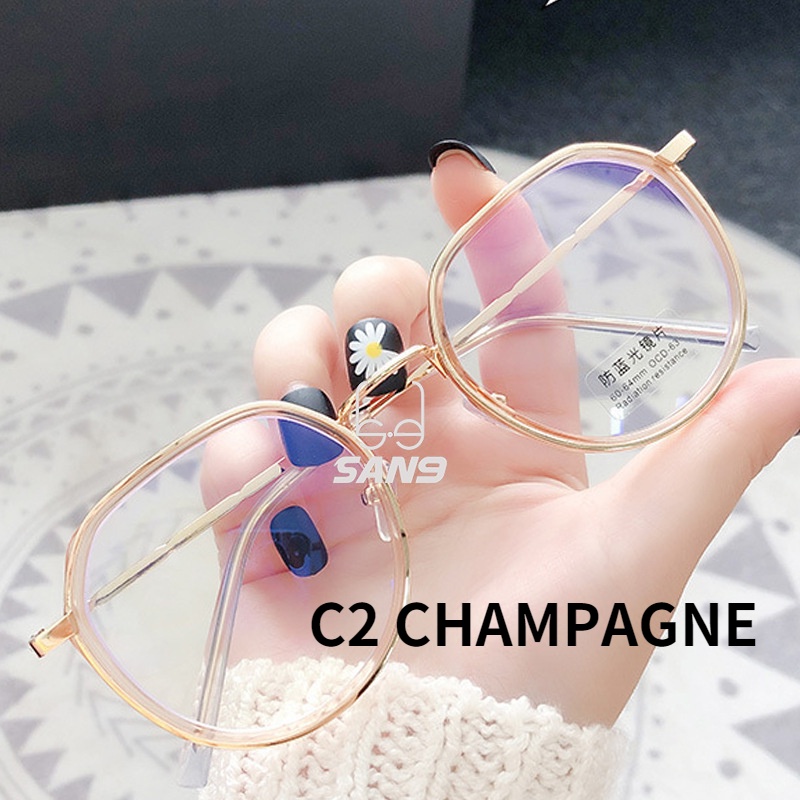 Mắt Kính Gọng Kim Loại Tròn Chống Ánh Sáng Xanh Thời Trang Hàn Quốc Cho Nam Và Nữ