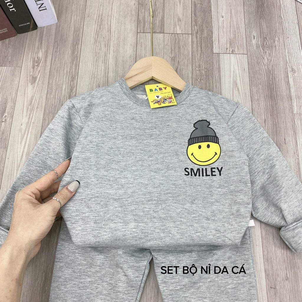 Bộ quần áo thu đông bé trai “SMILYI“ 14-45kg, đồ dài tay ấm áp cho bé trai 4-14 tuổi. Vải nỉ da cá. G38