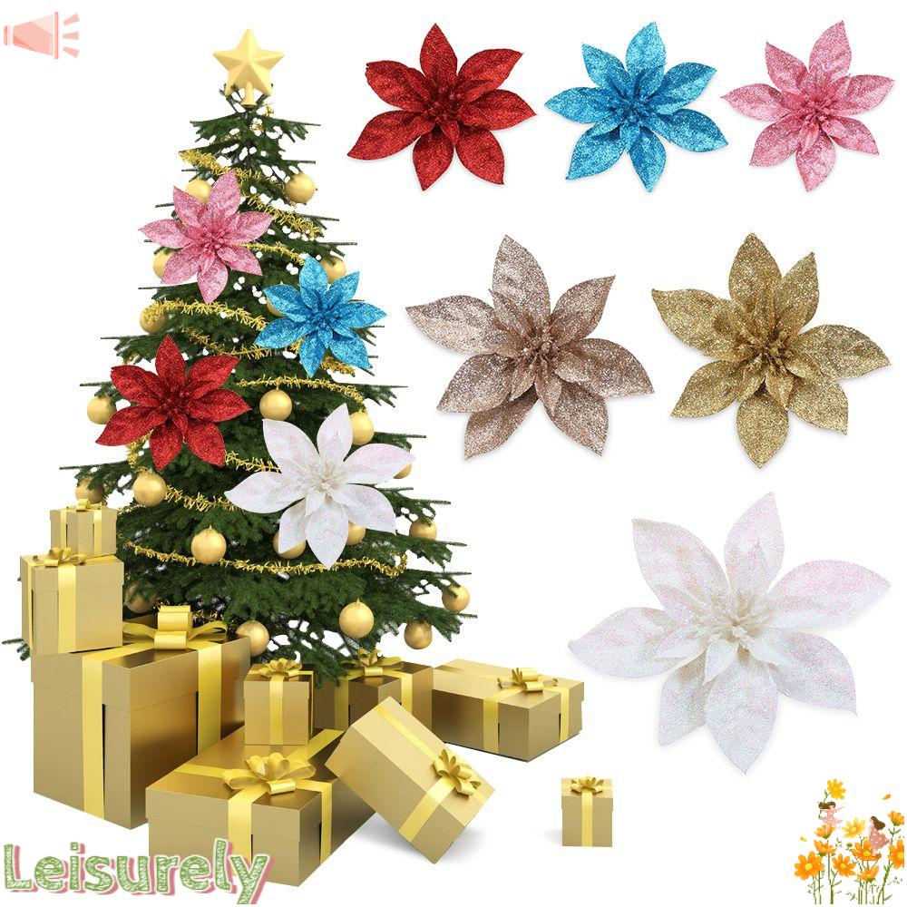 Bộ 10 Bông Hoa Nhân Tạo 9 / 15cm Có Dây Treo Dùng Để Trang Trí Cây Thông Giáng Sinh