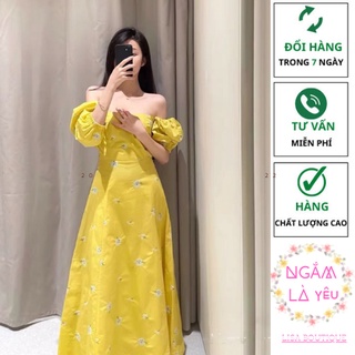 Đầm maxi, váy maxi hoa vàng chất thô hàn hàng thiết kế cao cấp