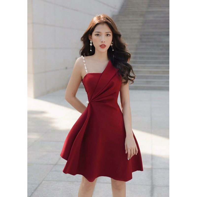 Đầm  Xoè Dự Tiệc Chéo Vai Đính Hạt Chuỗi 4 Màu Sang Trọng Zenna 🌸 Ảnh + video thật 🌸 | BigBuy360 - bigbuy360.vn