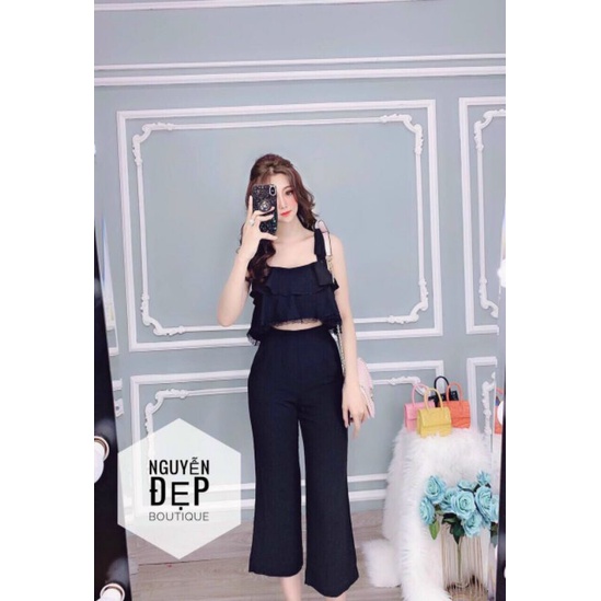 sét bộ áo hai dây xếp tầng quần dài lỡ sét sy và đáng yêu