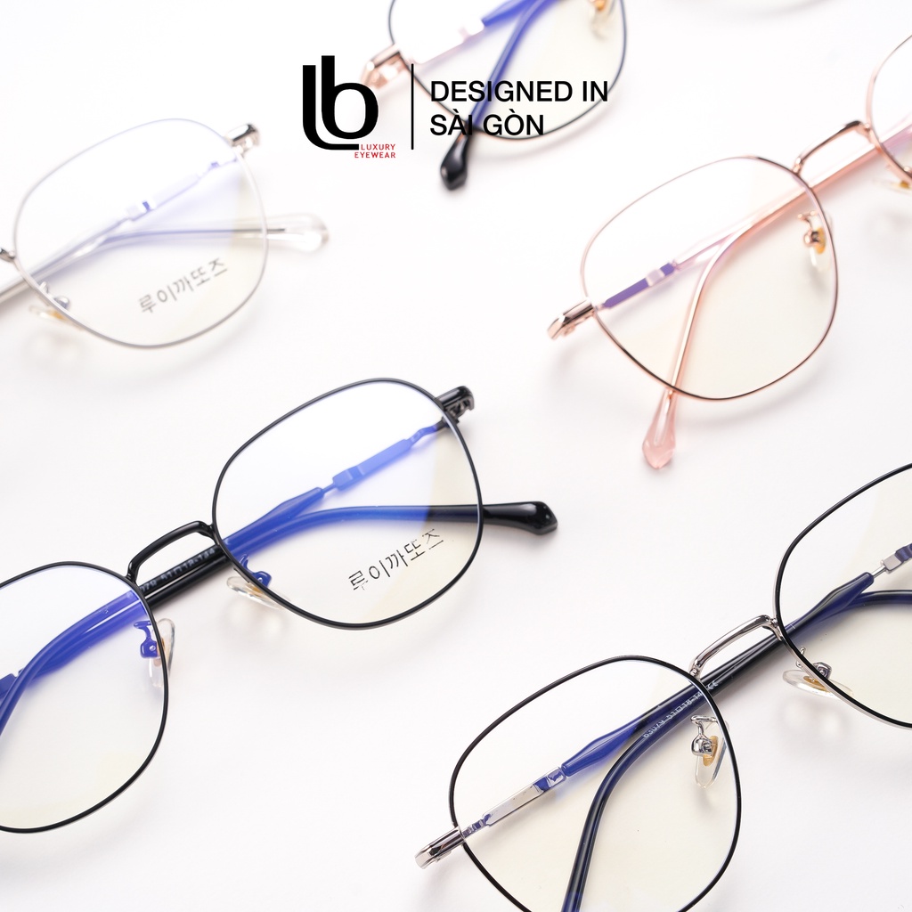 Gọng kính cận Vuông Bầu cạnh trên LB Eyewear Korea HQ63 079 - Kim loại phối nhựa - Trắng bạc / Vàng hồng rose gold / Đen