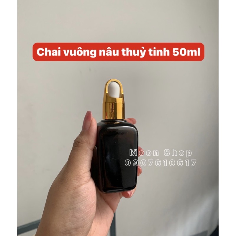 CHAI VUÔNG NÂU 50ml THUỶ TINH