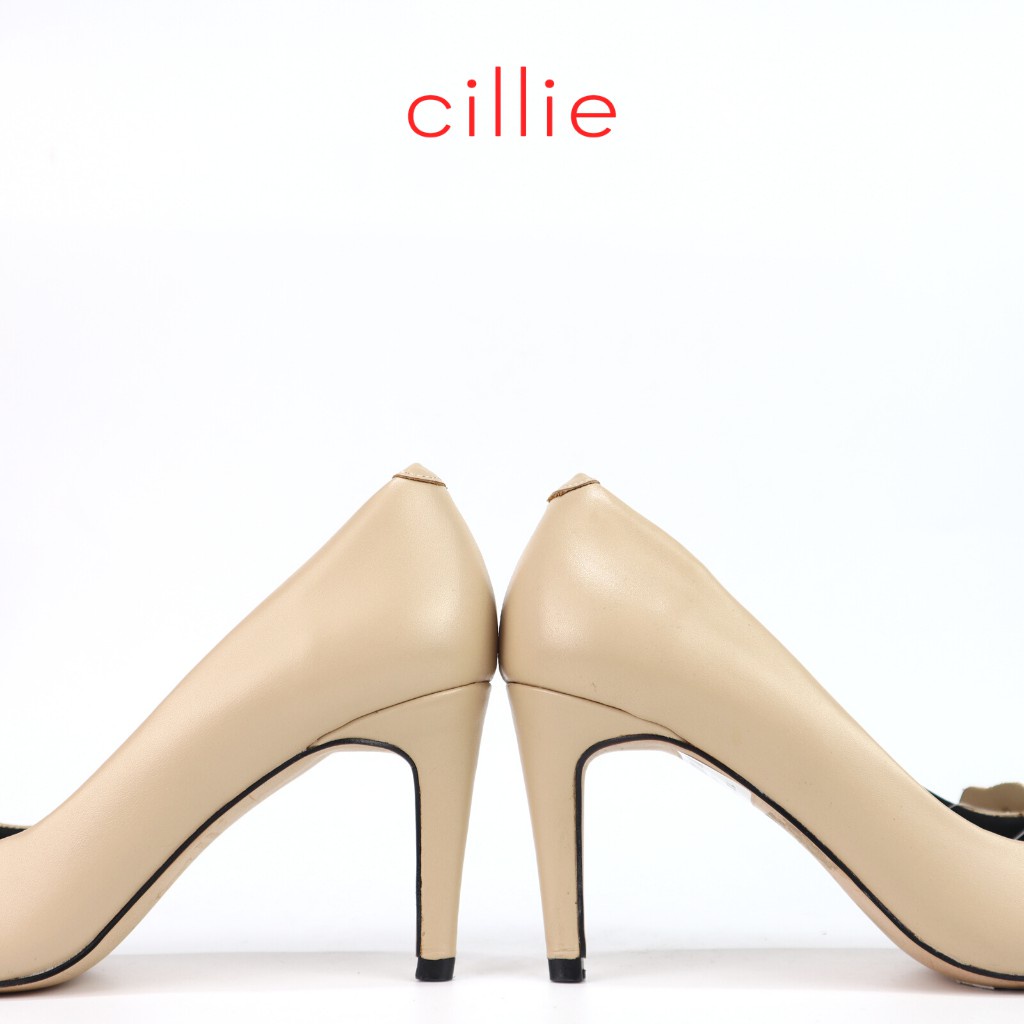 TG Giày cao gót nữ mũi tròn basic da thật êm mềm gót cao 7cm Cillie 1060