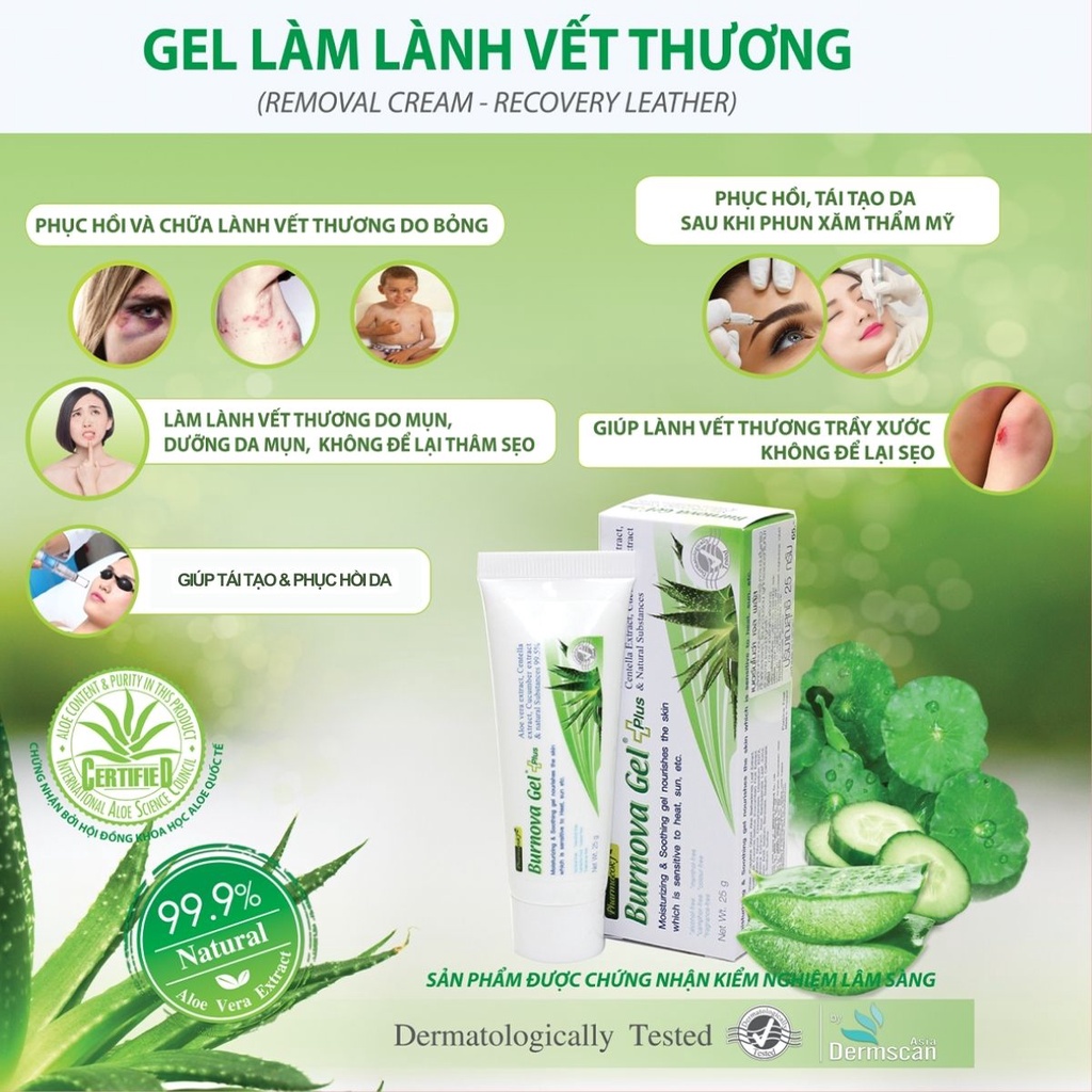 Gel thoa bỏng Burnova Gel Plus tái tạo da sau bỏng sau laser làm lành vết thương không kích ứng chính hãng thái lan