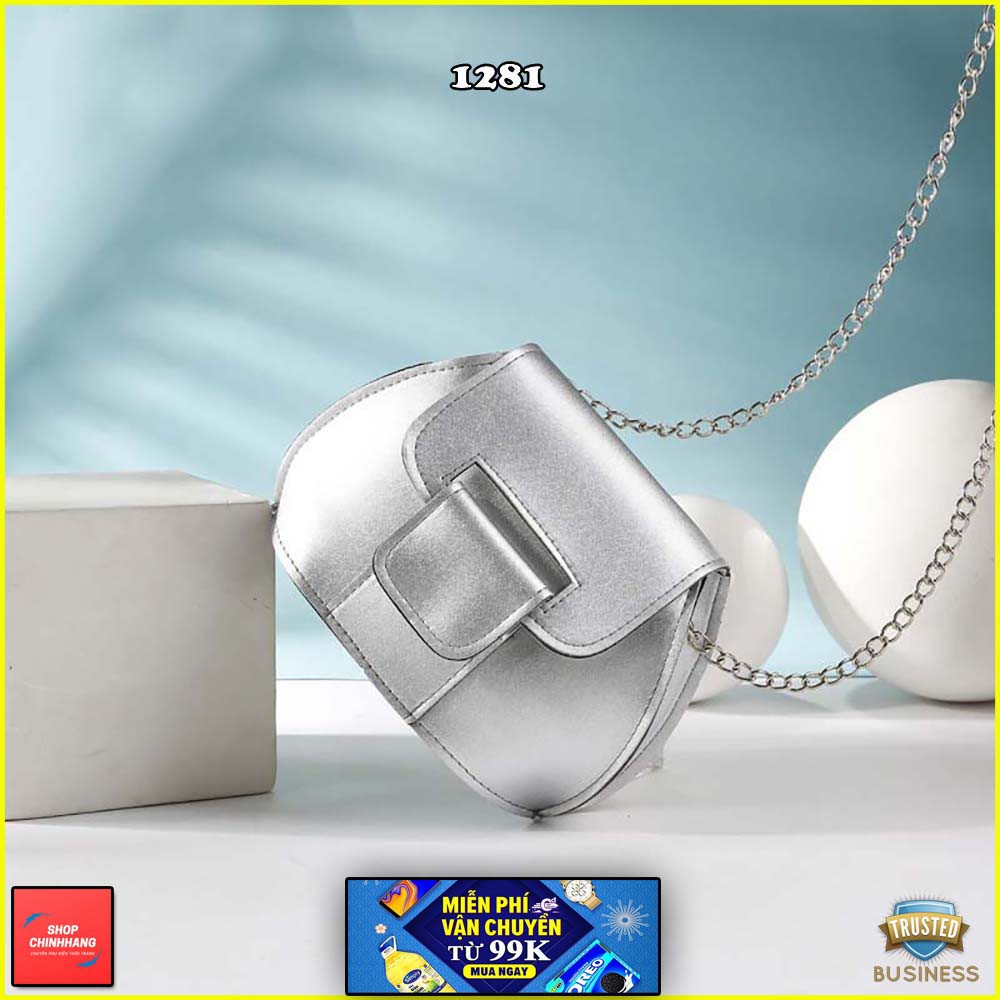 Túi đeo chéo thời trang✨FREESHIP✨túi nữ oval dây xích khóa móc bấm độc lạ SH1281